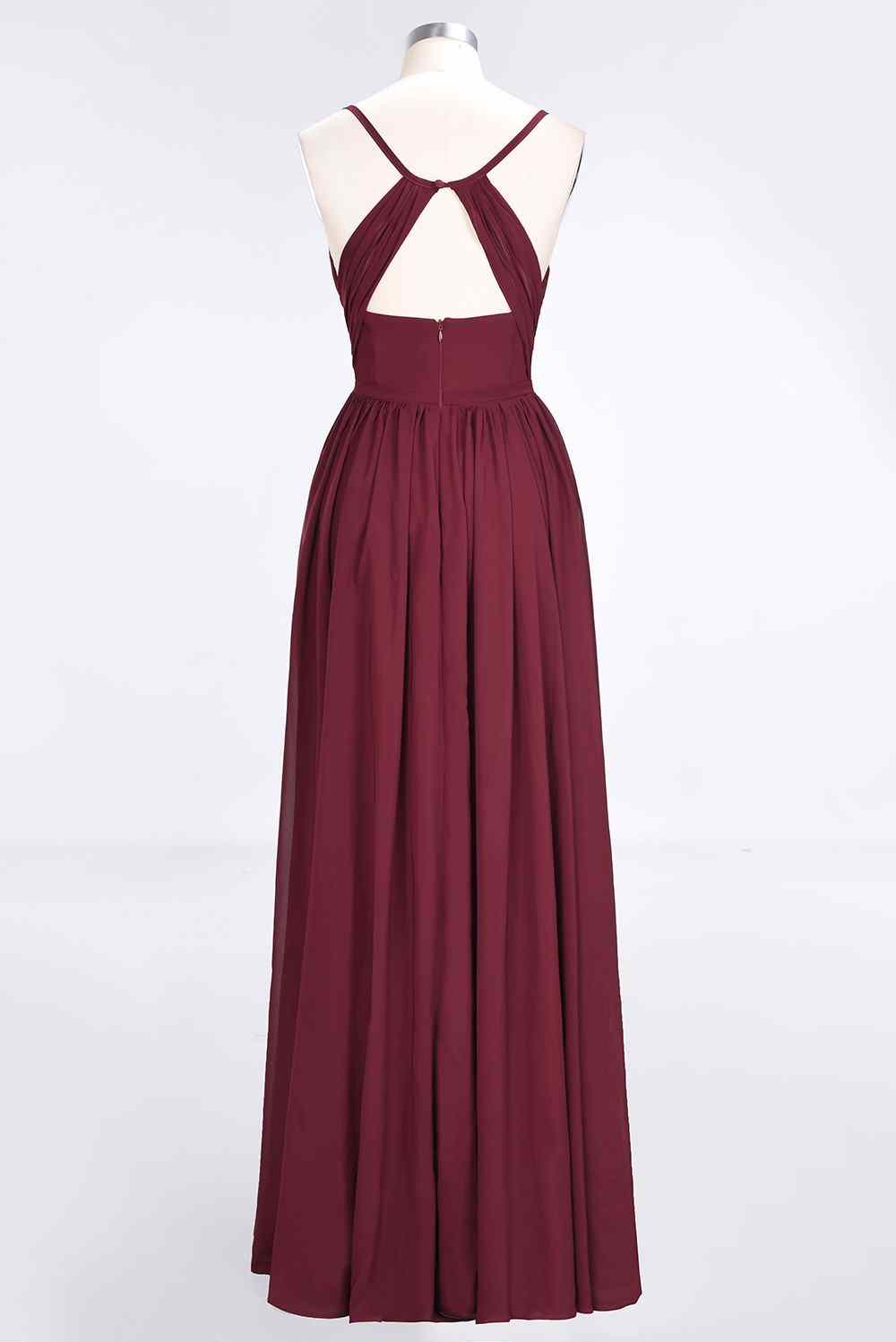Burgundy A-line Sweetheart Neck Pleated Chiffon Long Bridesmaid Dress Prom Evening Gowns