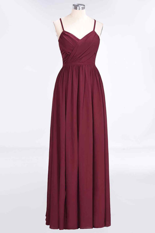 Burgundy A-line Sweetheart Neck Pleated Chiffon Long Bridesmaid Dress Prom Evening Gowns