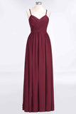 Burgundy A-line Sweetheart Neck Pleated Chiffon Long Bridesmaid Dress Prom Evening Gowns