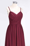 Burgundy A-line Sweetheart Neck Pleated Chiffon Long Bridesmaid Dress Prom Evening Gowns