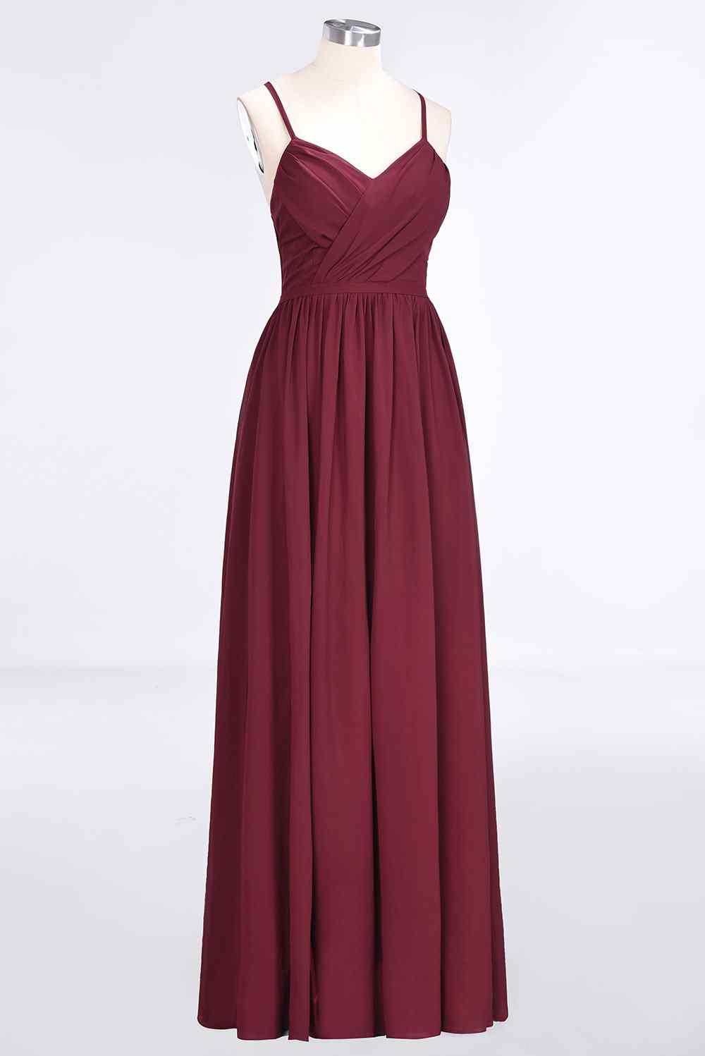 Burgundy A-line Sweetheart Neck Pleated Chiffon Long Bridesmaid Dress Prom Evening Gowns