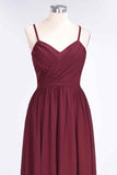 Burgundy A-line Sweetheart Neck Pleated Chiffon Long Bridesmaid Dress Prom Evening Gowns