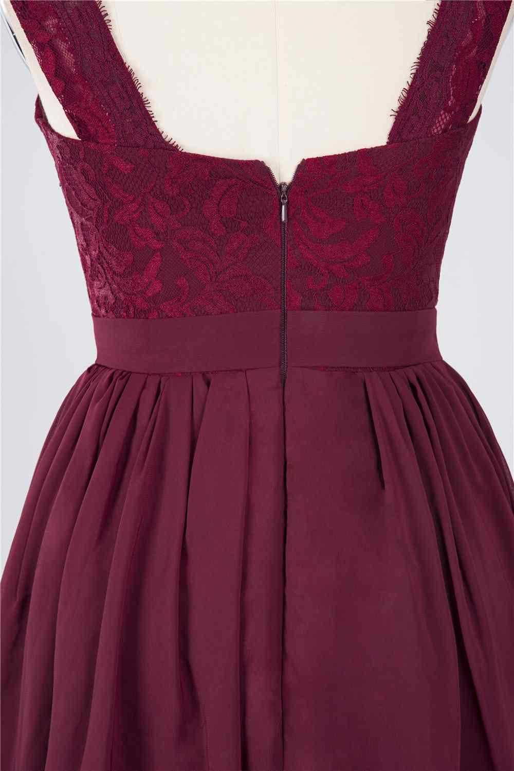 Burgundy A-line Jewel Neck Lace Chiffon Mini Bridesmaid Dress Junior Prom Gowns