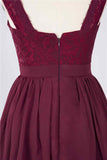 Burgundy A-line Jewel Neck Lace Chiffon Mini Bridesmaid Dress Junior Prom Gowns