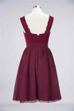 Burgundy A-line Jewel Neck Lace Chiffon Mini Bridesmaid Dress Junior Prom Gowns