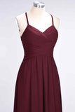 Burgundy A-line Halter Neck Cut-Out Pleated Chiffon Long Bridesmaid Dress Prom Evening Gowns