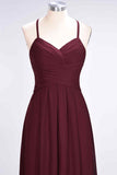 Burgundy A-line Halter Neck Cut-Out Pleated Chiffon Long Bridesmaid Dress Prom Evening Gowns