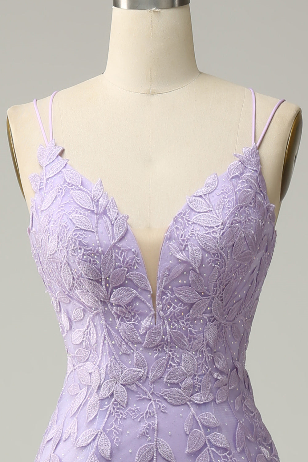 Hellblaues Meerjungfrau-Abschlussballkleid mit Schnürung und Applikationen aus Tüll, langes Abendkleid