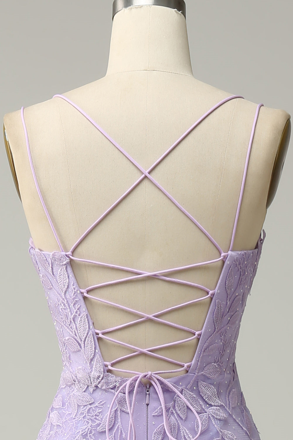Hellblaues Meerjungfrau-Abschlussballkleid mit Schnürung und Applikationen aus Tüll, langes Abendkleid