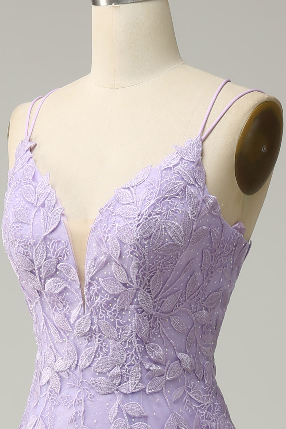 Hellblaues Meerjungfrau-Abschlussballkleid mit Schnürung und Applikationen aus Tüll, langes Abendkleid