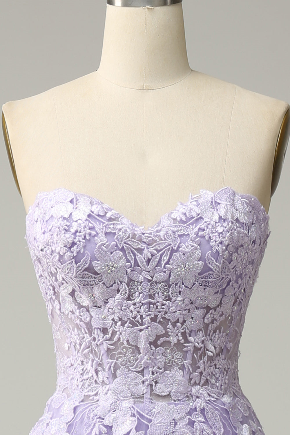 Lavendel A-Linie Applikationen Trägerlos Schnürung Tüll Langes Ballkleid Formelle Abendkleider