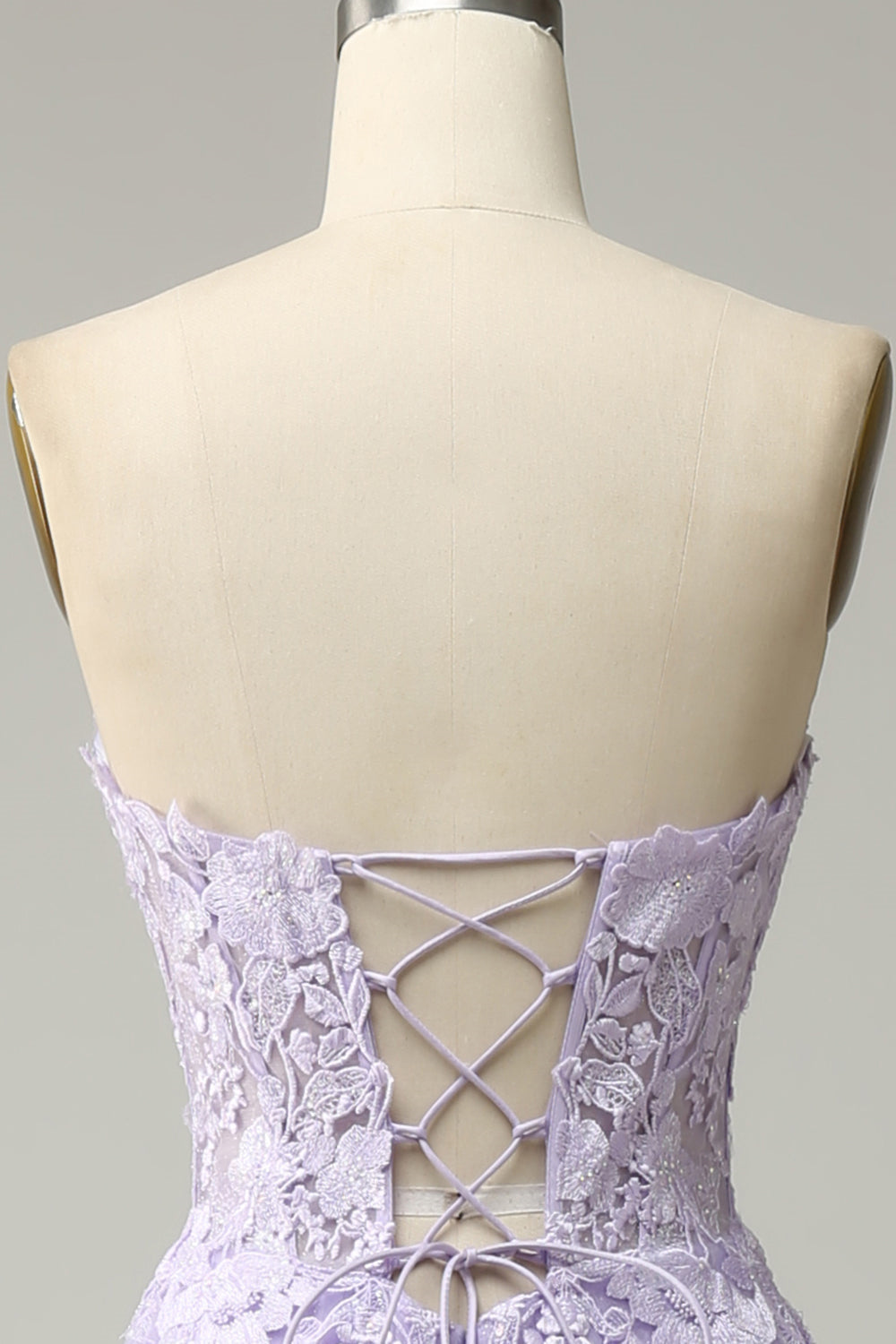 Lavendel A-Linie Applikationen Trägerlos Schnürung Tüll Langes Ballkleid Formelle Abendkleider