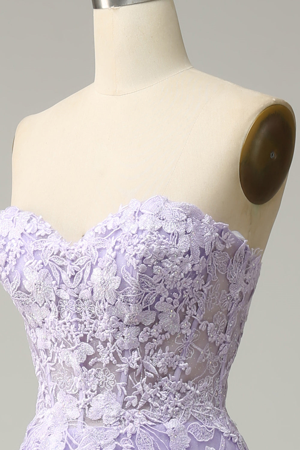 Lavendel A-Linie Applikationen Trägerlos Schnürung Tüll Langes Ballkleid Formelle Abendkleider