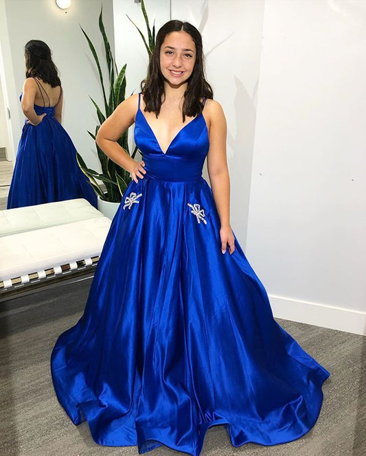 Royal Blue Prom Dress Satin Fabric, Formal Dress, Evening Dress, Pageant Dance Dresses, School Party Gown, KB0723