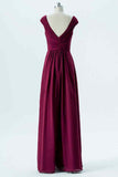 Orchid A-line Chiffon Pleated Cap Sleeve Long Bridesmaid Dress Party Prom Evening Gowns