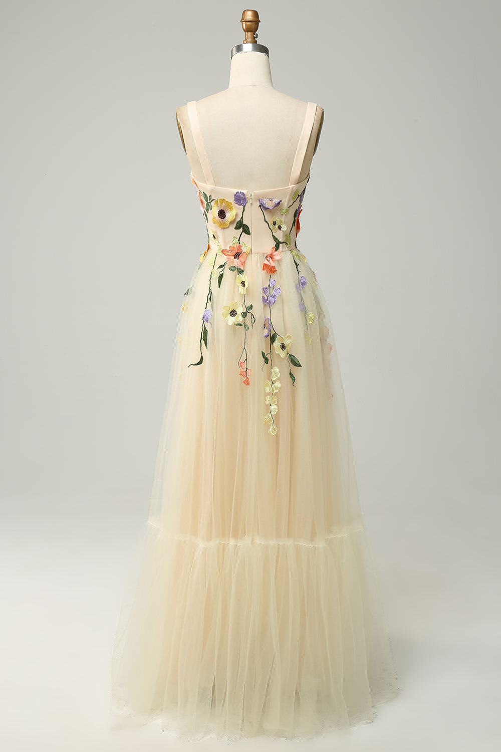 Vestido de fiesta largo de tul con apliques en forma de A en amarillo claro, vestidos de noche formales