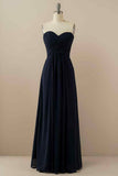 A-line Strapless Chiffon Pleated Lace-Up Back Long Bridesmaid Dress Party Prom Evening Gowns
