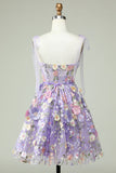 Lavendel Fliege Schulter A-Linie Blumen Homecoming Partykleid Ball Cocktailkleider 