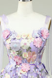Lavendel Fliege Schulter A-Linie Blumen Homecoming Partykleid Ball Cocktailkleider 