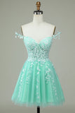 Dunkelmarineblaues A-Linien-Kleid mit Blumenträgern und Applikationen aus Tüll für Heimkehr, Party, Abschlussball, Cocktail 