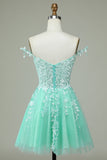 Dunkelmarineblaues A-Linien-Kleid mit Blumenträgern und Applikationen aus Tüll für Heimkehr, Party, Abschlussball, Cocktail 
