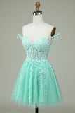 Dunkelmarineblaues A-Linien-Kleid mit Blumenträgern und Applikationen aus Tüll für Heimkehr, Party, Abschlussball, Cocktail 