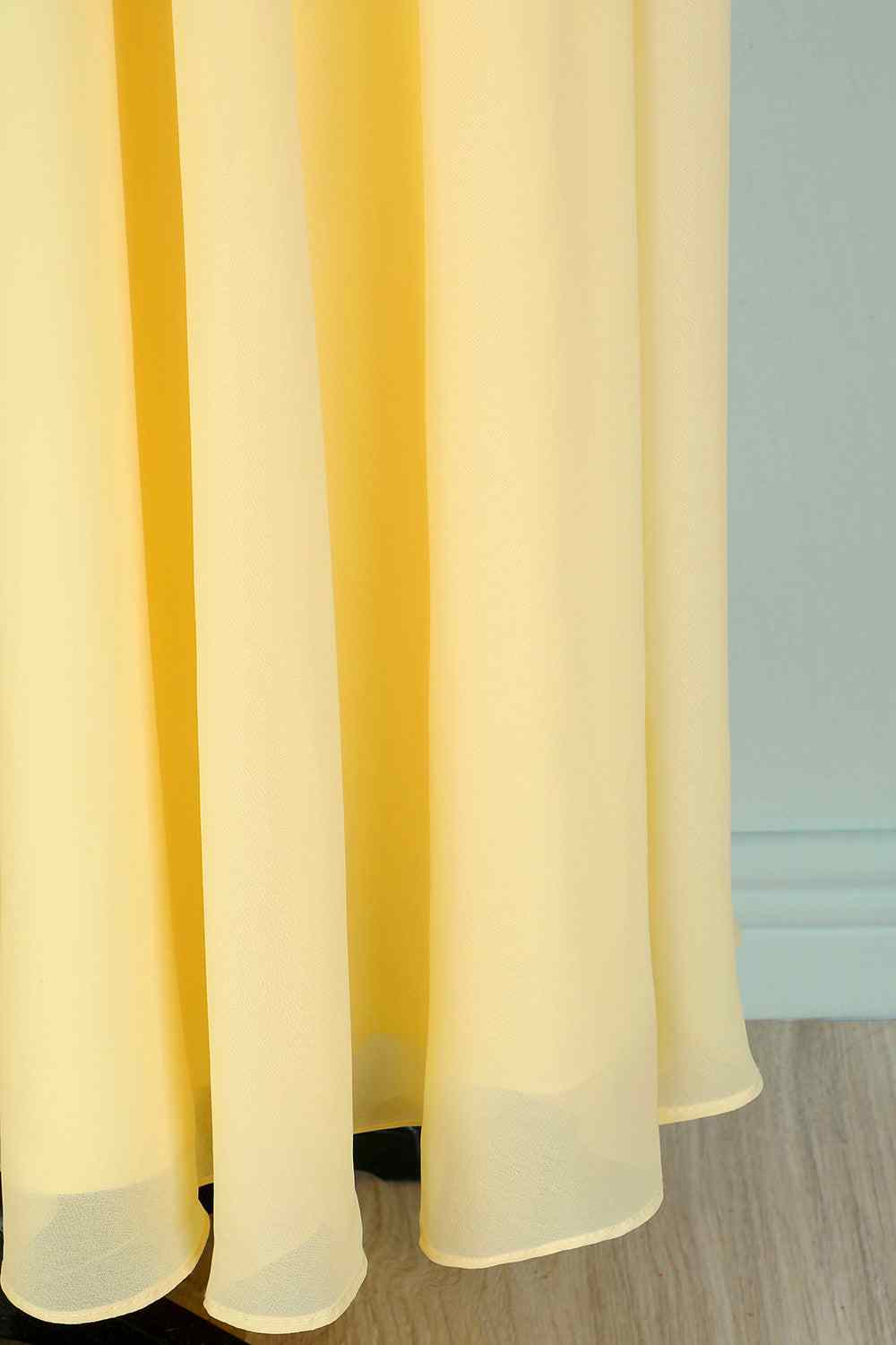 Light Yellow A-line V Neck Pleated Chiffon Ruffle Long Bridesmaid Dress Formal Evening Prom Gowns