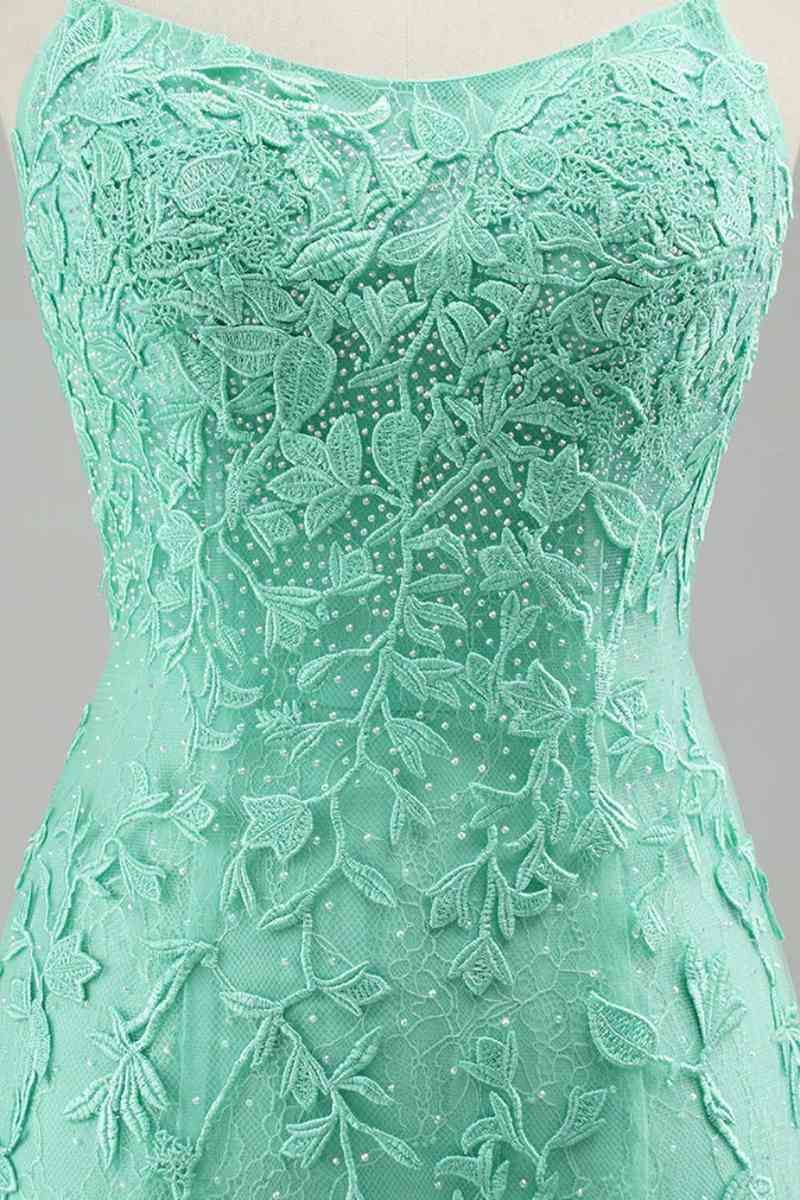 Turquoise Straps Appliques Tulle Mermaid Prom Evening Dress Party Formal Gowns