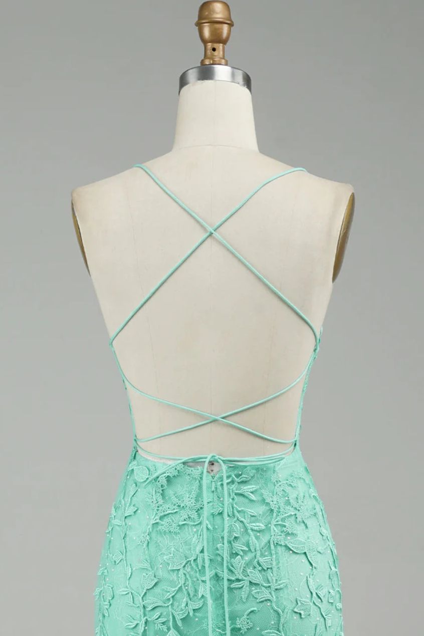 Turquoise Straps Appliques Tulle Mermaid Prom Evening Dress Party Formal Gowns