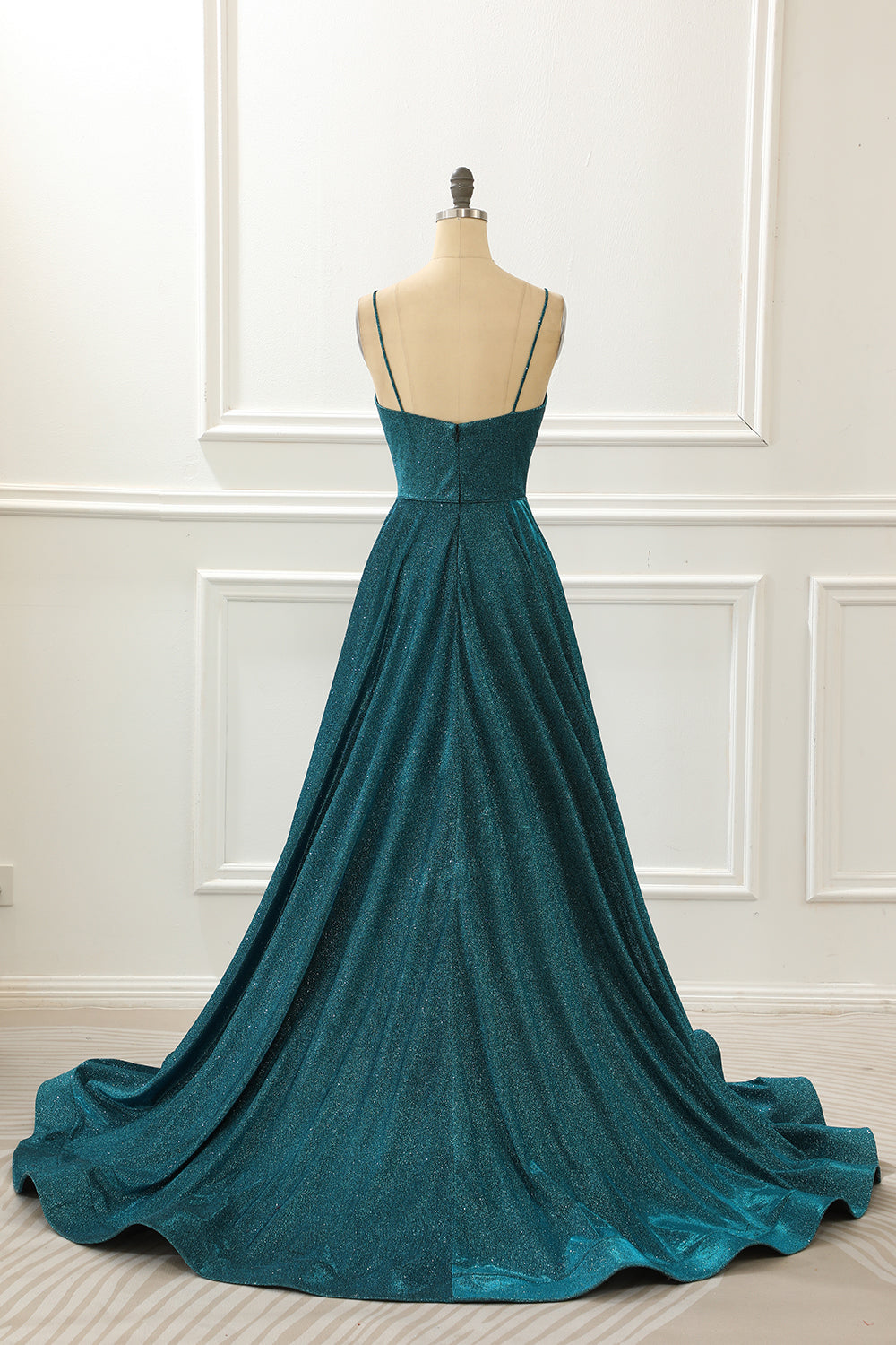 Vestido de fiesta largo azul brillante con tirantes finos, vestidos de noche formales