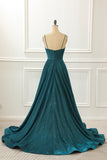 Vestido de fiesta largo azul brillante con tirantes finos, vestidos de noche formales