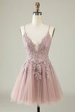 Stylish A Line Spaghetti Straps Green Short Homecoming Dress with Appliques Prom Cocktail Dresses