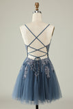 Stylish A Line Spaghetti Straps Green Short Homecoming Dress with Appliques Prom Cocktail Dresses