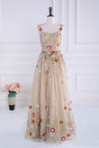 Staubiges rosa Pailletten-Blumen-A-Linie Tüll Langes Ballkleid Partykleid Formelle Abendkleider