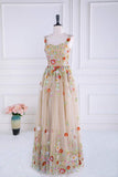 Staubiges rosa Pailletten-Blumen-A-Linie Tüll Langes Ballkleid Partykleid Formelle Abendkleider