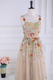 Staubiges rosa Pailletten-Blumen-A-Linie Tüll Langes Ballkleid Partykleid Formelle Abendkleider