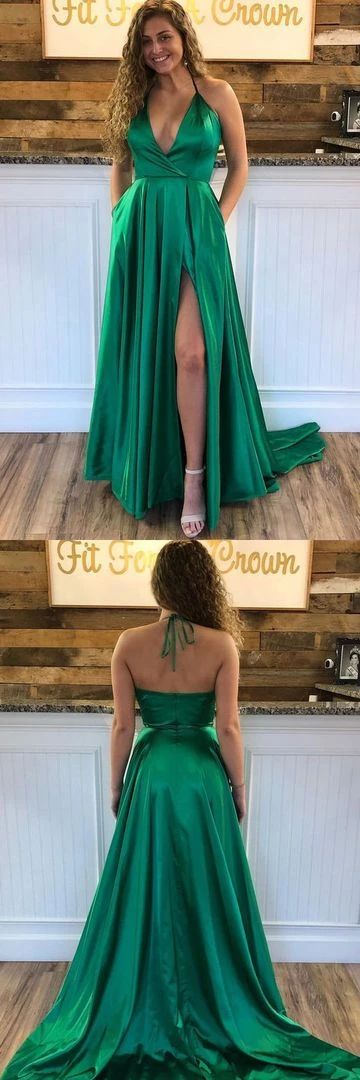 Sexy Green Prom Dress with Slit, Formal Dress, Evening Dress, Pageant Dance Dresses, School Party Gown, PC0748