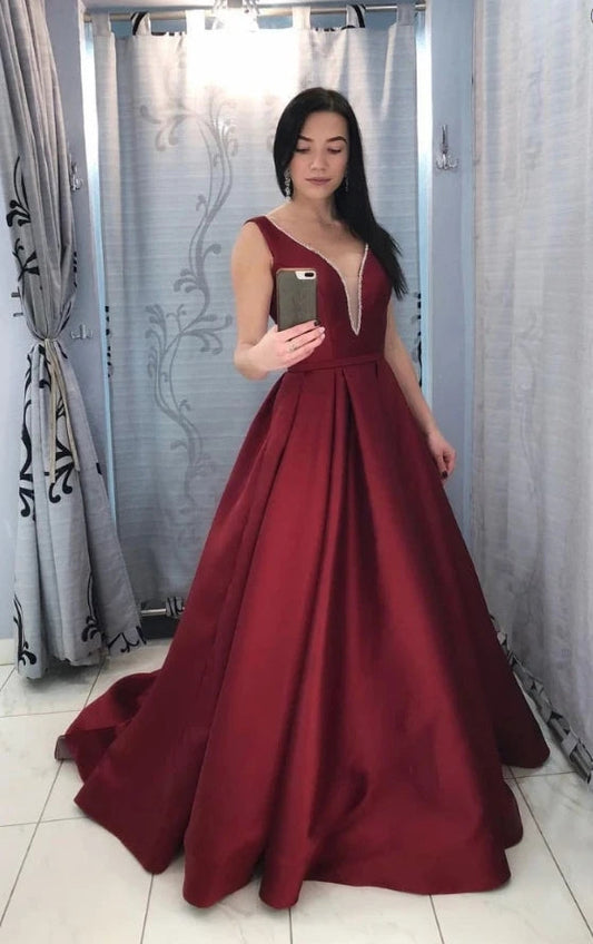 Burgunder Satin Ballkleid, Winterkleid, Festzugstanzkleider, Back to School Partykleid, KB0685 