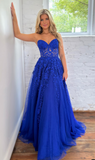 Royal Blue Lace Prom Dresses Long ,Hocoming Dresses, Party Dresses KB1107