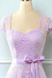 A-line Cap Sleeves Lace Sash Mini Bridesmaid Dress Party Prom Wedding Guest Dresses