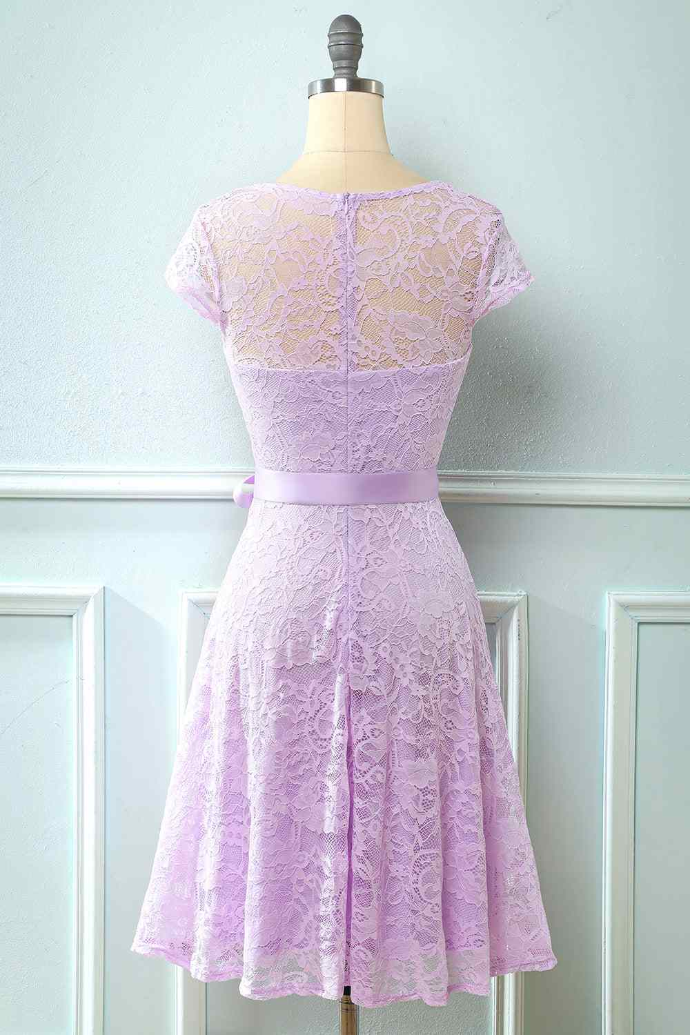 A-line Cap Sleeves Lace Sash Mini Bridesmaid Dress Party Prom Wedding Guest Dresses