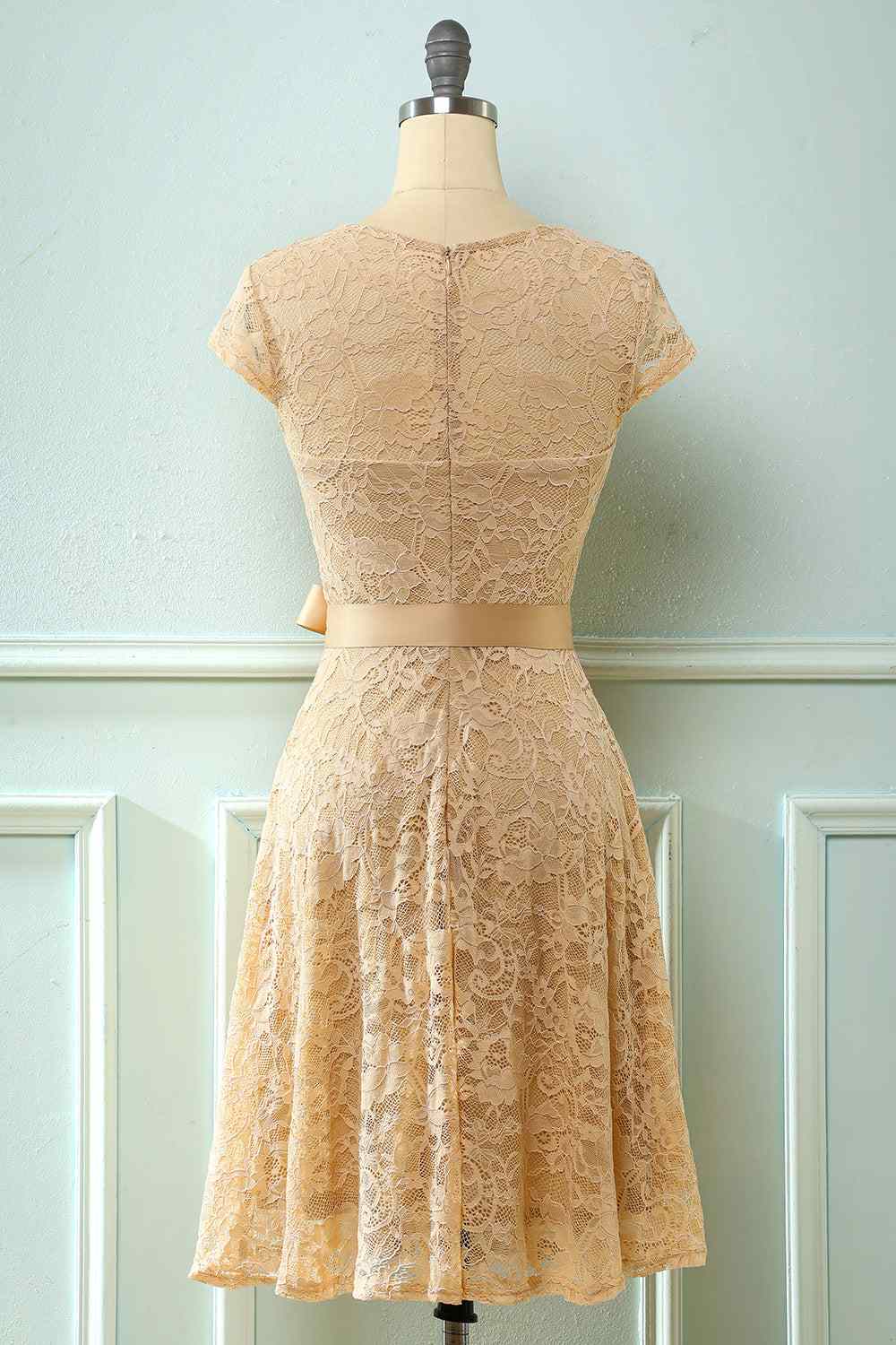 A-line Cap Sleeves Lace Sash Mini Bridesmaid Dress Party Prom Wedding Guest Dresses