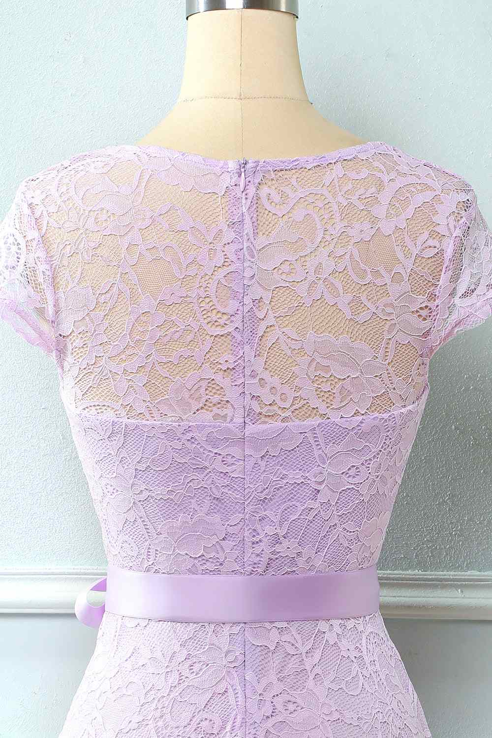A-line Cap Sleeves Lace Sash Mini Bridesmaid Dress Party Prom Wedding Guest Dresses