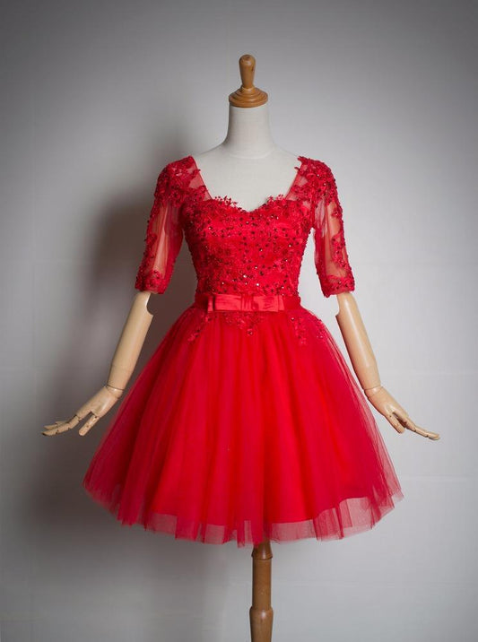 Homecoming Dress with Sleeves, Short Prom Dress ,Winter Formal Dress, Pageant Dance Dresses, Back To School Party Gown, KB0659