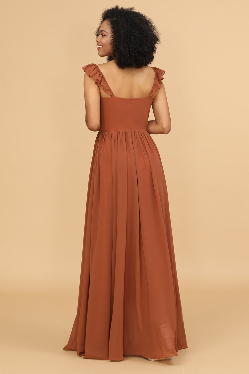 Terracotta Chiffon A-Line Floor Length Bridesmaid Dress With Ruffles Formal Evening Gowns