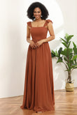 Terracotta Chiffon A-Line Floor Length Bridesmaid Dress With Ruffles Formal Evening Gowns