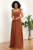 Terracotta Chiffon A-Line Floor Length Bridesmaid Dress With Ruffles Formal Evening Gowns