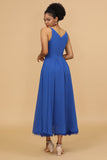 Royal Blue V-Neck Chiffon Bridesmaid Dress Evening Wedding Guest Dresses