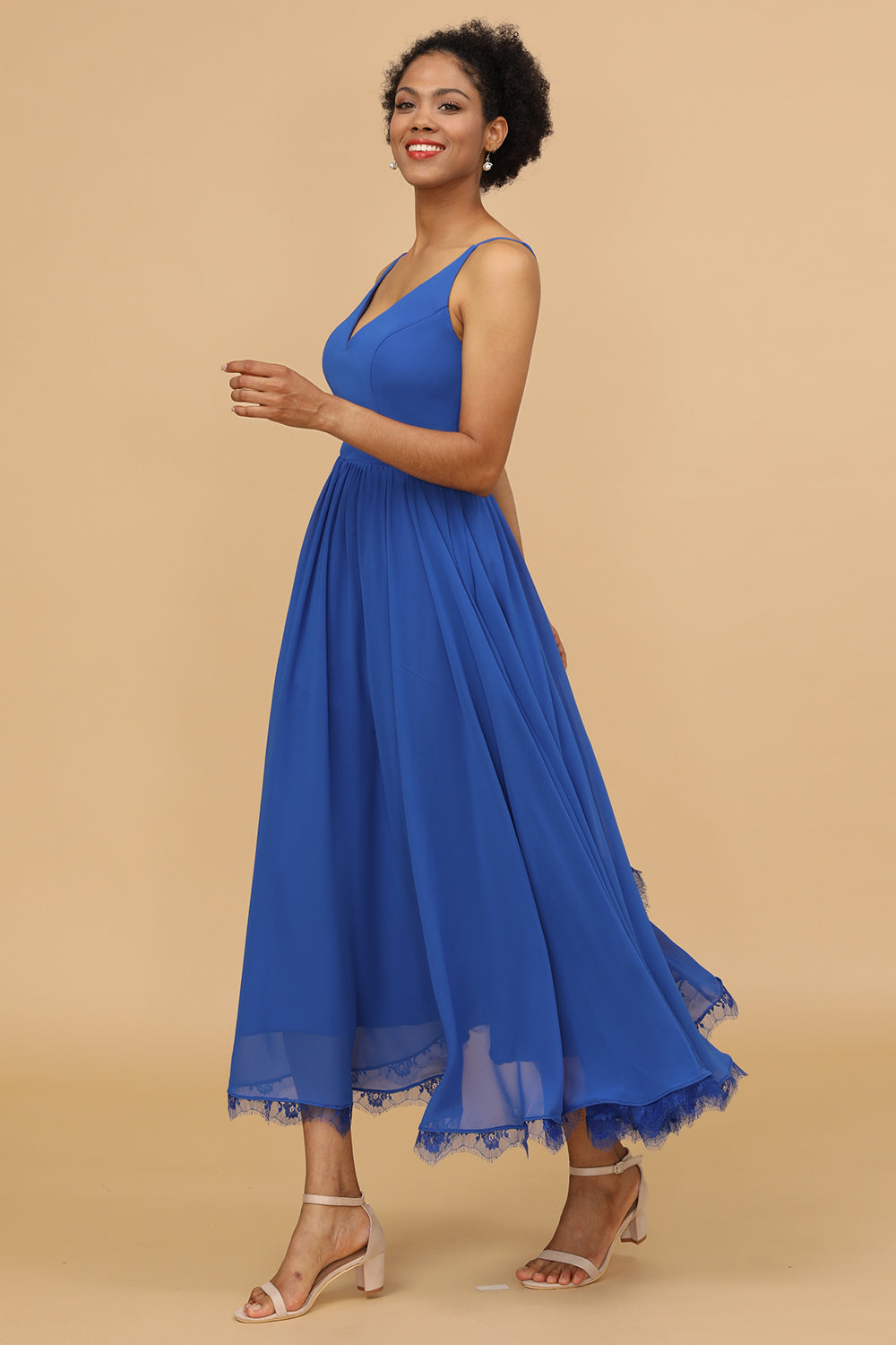 Royal Blue V-Neck Chiffon Bridesmaid Dress Evening Wedding Guest Dresses
