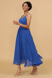 Royal Blue V-Neck Chiffon Bridesmaid Dress Evening Wedding Guest Dresses
